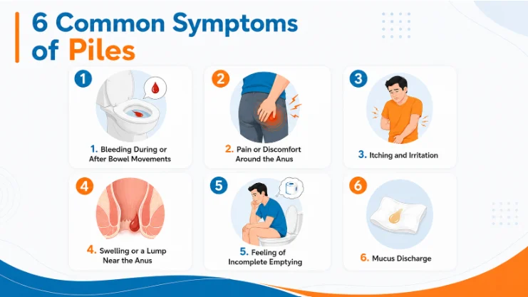 A basic infographic of symptoms of piles 